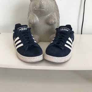 Blue suede Adidas Court Shoes